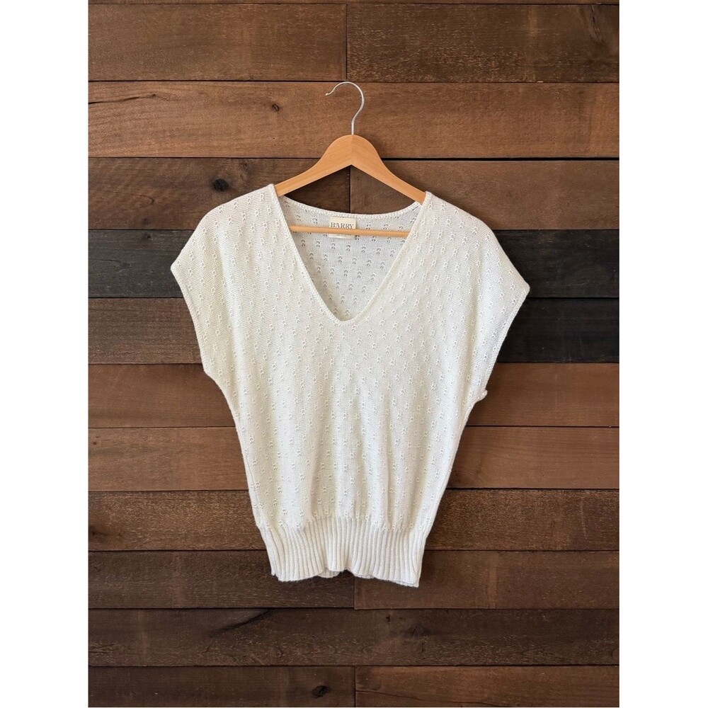 Vintage Barry & Me Ivory Pointelle Knit Sweater Top Cottagecore Minimalist
